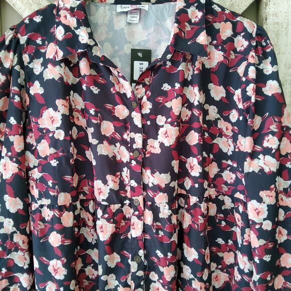 Times Two Maternity 3/4 Sleeve Button Down Collar Layered Ruffle Hem Blouse Top - Picture 11 of 14